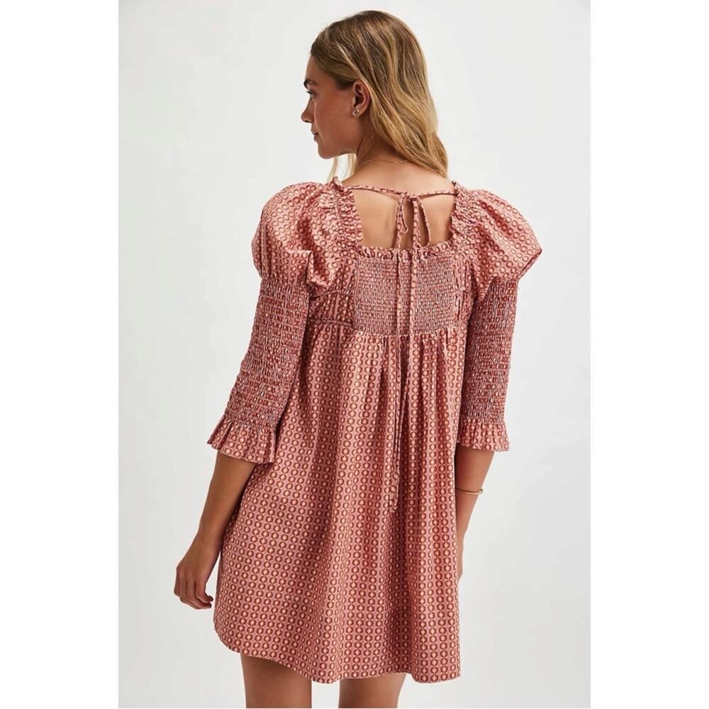 Free People Retro 70s Babydoll Star Dip Mini Dress in Red Combo Size Medium - Picture 2 of 12